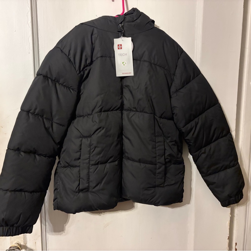 Swiss Tech Kids Black Puffer Jacket with Hood